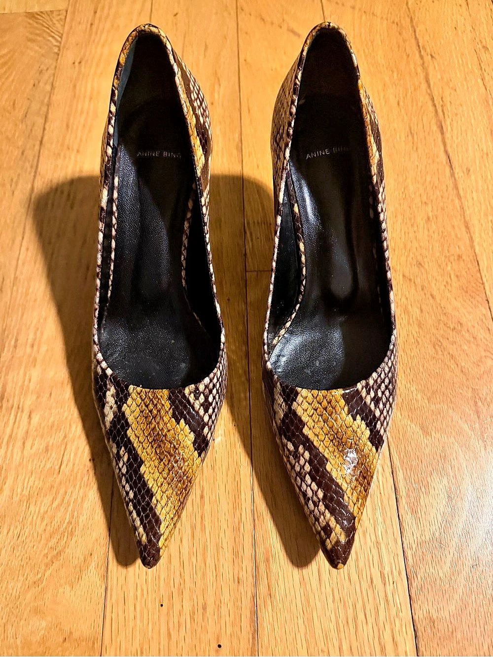 Anine Bing Devon Python Pump Heels Brown & Yellow
